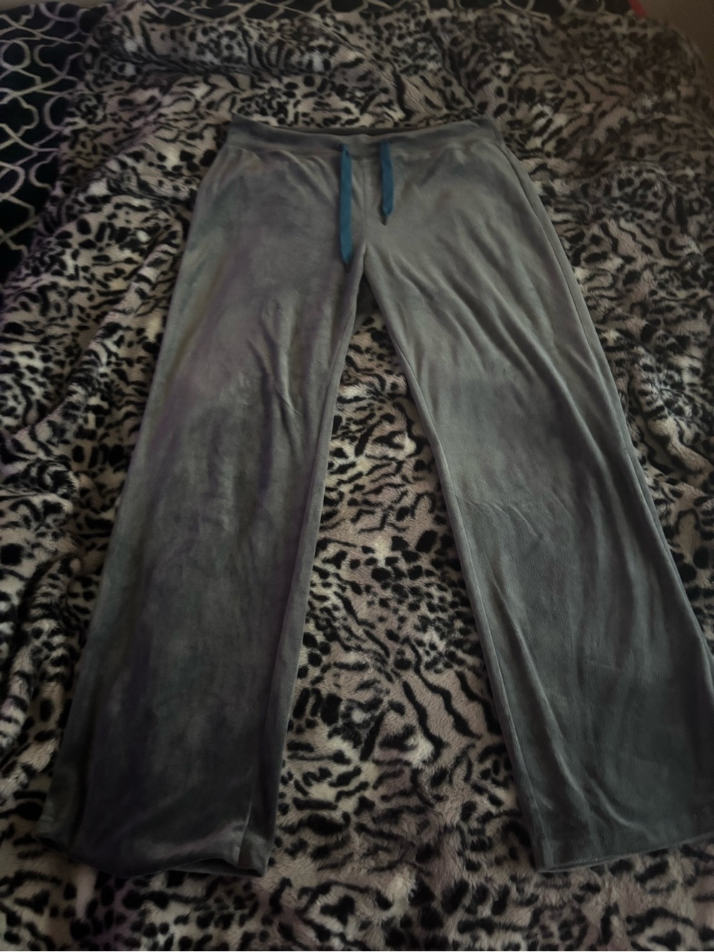 Men's Plush Gray Lounge Joggers with Blue Drawstring